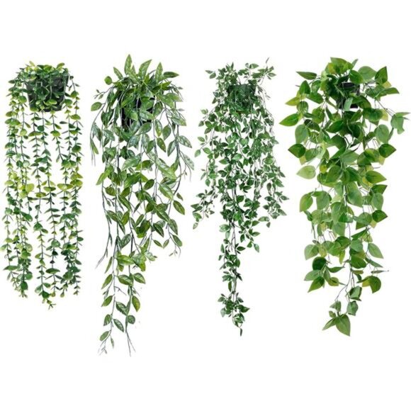 Sggvecsy Fake Hanging Plants 4 Pack Artificial Hanging Eucalyptus Plants Fake - Picture 1 of 7